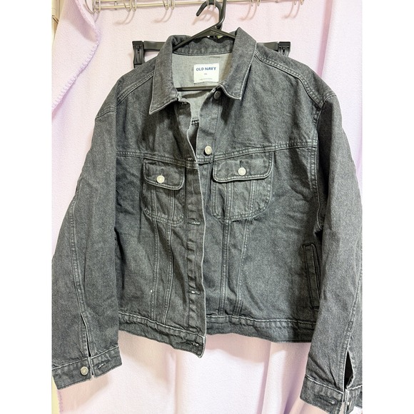 Old Navy Jackets & Blazers - Old Navy Women's Black Wash 2XL Classic Cropped Denim Trucker Jacket Distressed